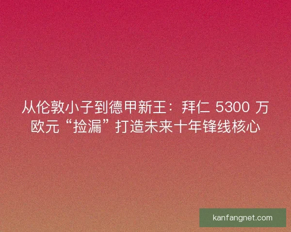 从伦敦小子到德甲新王：拜仁 5300 万欧元 “捡漏” 打造未来十年锋线核心